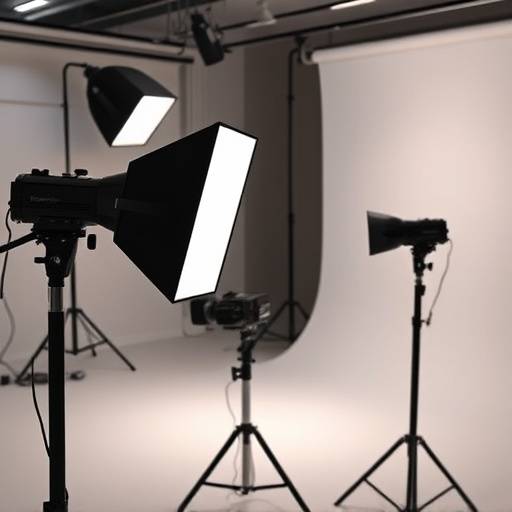Professional lighting kit with various lights and modifiers