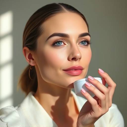 Scene from a marketing video for the launch of Bloomify's new organic skincare line, featuring a model applying cream.